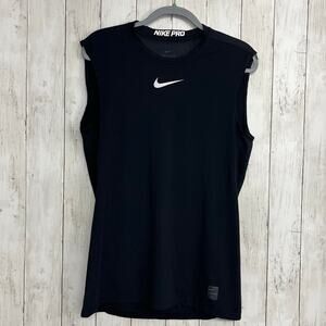 Nike Pro Black White Center Swoosh Sleeveless Workout Gym Tank Top Medium